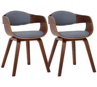 CLP Lot de 2 chaises Kingston ergonomiques, Dossier rembourré, Simili Cuir & Bois, Charge Max. 150 kg Couleur:Noyer/Gris