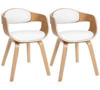 CLP Lot de 2 chaises Kingston ergonomiques, Dossier rembourré, Simili Cuir & Bois, Charge Max. 150 kg, Couleur:Nature/Blanc
