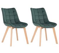 CLP Chaises de salle à manger Passaic - Velours matelassé, pieds hêtre, ergonomiques - Lot de 2 Vert