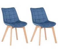 CLP Lot de 2 chaises Passaic en velours matelassées ergonomiques pieds en hêtre patins Bleu 150 kg