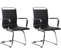 CLP Lot de 2 chaises visiteurs Balve avec structure en métal aspect chromé,noir similicuir