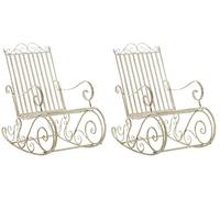 CLP Lot De 2 Fauteuils A Bascule en Fer Forgé Smilla I Rocking-Chair D'Extérieur avec Dossier Haut Et Accoudoirs, Couleur:crème Antique