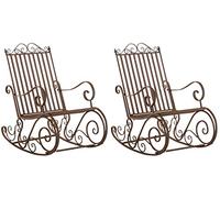 CLP Lot De 2 Fauteuils A Bascule en Fer Forgé Smilla I Rocking-Chair D'Extérieur avec Dossier Haut Et Accoudoirs, Couleur:Marron