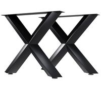 CLP Lot de 2 Pieds de Table Stanton I Piètement de Table en X I Patins de Table en métal laqué époxy pour Table de Salle à Manger ou Table de Salon, Couleur:Noir, Taille:80x14x72 cm