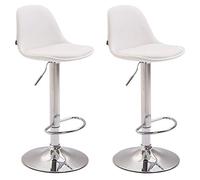 CLP Lot De 2 Tabouret De Bar Design Kiel Similicuir I Chaises hautes De Bistrot Avec Pied Et Repose-pied En Métal I Hauteur Réglable, Couleur:blanc, Couleur du cadre:chrome