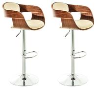 CLP Lot de 2 Tabouret de Bar Kingston Similicuir I Set 2 Tabourets de Bar Réglable en Hauteur avec Dossier et Repose-Pied Ergonomique I Chaise d, Couleur:Noyer/crčme