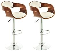 CLP Lot De 2 Tabouret De Bar Kingstone Similicuir I Set 2 Chaise Hautes Hauteur Réglable Dossier I Piètement Et Repose-Pied en Métal Chromé Couleur Noyer/Blanc