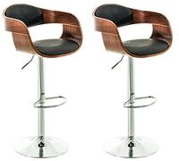 CLP Tabourets de bar Kingston – lot de 2, similicuir, réglables, dossier & repose-pied – Noyer/Noir
