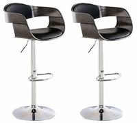 CLP Tabouret de bar Kingston – Lot de 2 – Similicuir, réglable, dossier & repose-pied – Noir/Gris