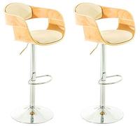 CLP Tabouret de bar Kingston – Lot de 2, similicuir, réglable, dossier et repose-pied – Nature/Crème