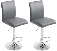 CLP Tabouret de bar Köln - Lot de 2, similicuir réglable, dossier, repose-pied, pied métal - Gris