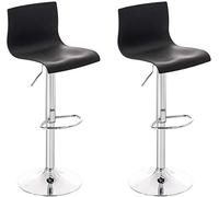 CLP Lot De 2 Tabouret De Bar Réglable en Hauteur Dossier Et Repose-Pied I Chaise Haute De Bar Assise Plastique Solide Pied en Métal, Couleur:Noir