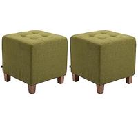 CLP Lot De 2 Tabourets Bas Pharao en Tissu I Repose-Pieds Carré Rembourré Capitonné I Ottomane avec Pieds en Bois, Couleur:Vert