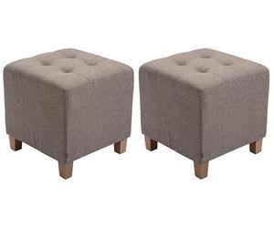 CLP Lot De 2 Tabourets Bas Pharao en Tissu I Repose-Pieds Carré Rembourré Capitonné I Ottomane avec Pieds en Bois, Couleur:Taupe