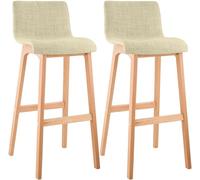 CLP Lot de 2 tabourets de Bar avec Dossier Hover, sièges rembourrés en Tissu, piètement en Bois de hêtre Robuste, Couleur:crème