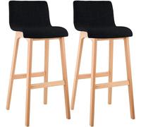 CLP Lot de 2 tabourets de bar Hoover en tissu Pieds Bois nature , Noir Noir