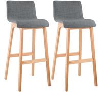 CLP Lot de 2 tabourets de Bar avec Dossier Hover, sièges rembourrés en Tissu, piètement en Bois de hêtre Robuste, Couleur:Gris Clair