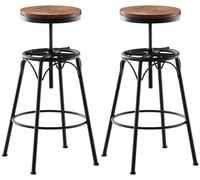 CLP Lot de 2 tabourets de Bar Beam Style Industriel I Hauteur réglable I Sičge en Bois et pičtement en métal, Couleur:Noir
