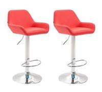CLP Lot de 2 tabourets de bar Braga en Similicuir , Rouge/Chrome Piètement Chrome G