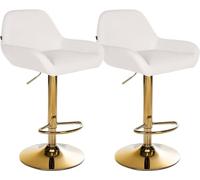 CLP Lot de 2 tabourets de Bar Braga recouverts de Similicuir avec Structure dorée I Réglable en Hauteur et pivotant sur 360°, Couleur:Blanc