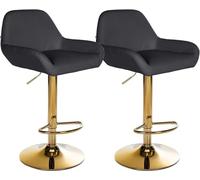 CLP Lot de 2 tabourets de Bar Braga recouverts de Similicuir avec Structure dorée I Réglable en Hauteur et pivotant sur 360°, Couleur:Noir