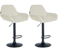 CLP Lot de 2 tabourets de Bar Braga réglables en Hauteur avec Dossier, accoudoirs et Repose-Pieds, Structure en métal, chaises de comptoir | Couleur crème Couleur du Cadre Noir