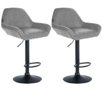 CLP Lot de 2 tabourets de Bar Braga réglables en Hauteur avec Dossier, accoudoirs et Repose-Pieds, Structure en métal, chaises de comptoir | Couleur Gris Couleur du Cadre Noir