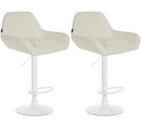 CLP Lot de 2 tabourets de Bar Braga réglables en Hauteur avec Dossier, accoudoirs et Repose-Pieds, Structure en métal, chaises de comptoir | Couleur crème Couleur du Cadre Blanc