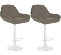 CLP Lot de 2 tabourets de Bar Braga reglables en Hauteur, Tissu avec Dossier, Structure Metal et Repose-Pieds, Tabouret de comptoir, Couleur:Taupe, Couleur du Cadre:Blanc