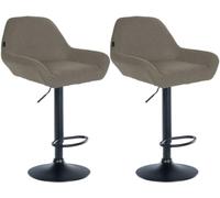 CLP Tabourets de bar Braga – Lot de 2, tissu taupe, réglables et pivotants, cadre métal noir