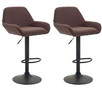 CLP Lot De 2 Tabourets De Bar Braga Tissu I Réglable En Hauteur Et Pivotant I Pied Et Repose-pieds En Métal, Couleur:marron, Couleur du cadre:noir