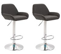 CLP Lot De 2 Tabourets De Bar Braga Tissu I Réglable En Hauteur Et Pivotant I Pied Et Repose-pieds En Métal, Couleur:gris foncé, Couleur du cadre:chrome