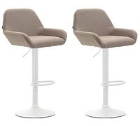 CLP Lot De 2 Tabourets De Bar Braga Tissu I Réglable En Hauteur Et Pivotant I Pied Et Repose-pieds En Métal, Couleur:taupe, Couleur du cadre:blanc