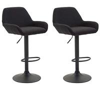 CLP Lot De 2 Tabourets De Bar Braga Tissu I Réglable En Hauteur Et Pivotant I Pied Et Repose-pieds En Métal, Couleur:noir, Couleur du cadre:noir