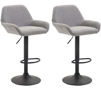 CLP Lot De 2 Tabourets De Bar Braga Tissu I Réglable En Hauteur Et Pivotant I Pied Et Repose-pieds En Métal, Couleur:gris, Couleur du cadre:noir