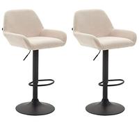 CLP Lot De 2 Tabourets De Bar Braga Tissu I Réglable En Hauteur Et Pivotant I Pied Et Repose-pieds En Métal, Couleur:crème, Couleur du cadre:noir