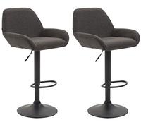 CLP Lot De 2 Tabourets De Bar Braga Tissu I Réglable En Hauteur Et Pivotant I Pied Et Repose-pieds En Métal, Couleur:gris foncé, Couleur du cadre:noir