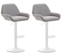 CLP Lot de 2 tabourets de bar Braga en tissu , Gris/Blanc Piètement Blanc