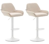 CLP Lot De 2 Tabourets De Bar Braga Tissu I Réglable En Hauteur Et Pivotant I Pied Et Repose-pieds En Métal, Couleur:crème, Couleur du cadre:blanc