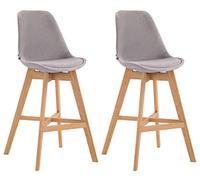 CLP Lot de 2 Tabourets De Bar Cannes en Velours I Chaise De Bar avec Piètement en Chêne I Repose-Pieds I Dossier Confortable, Couleur:Gris, Couleur du Cadre:Natura