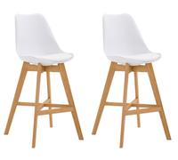 CLP Lot de 2 tabourets de bar Cannes plastique avec dossier et repose-pieds,blanc naturel