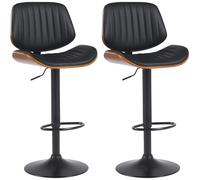 CLP Lot de 2 tabourets de Bar Clawson revêtement Similicuir I Chaise de Bar avec Cadre en Bois courbé réglable en Hauteur et pivotant I Couleur:Noyer/Noir, Couleur du Cadre:Noir