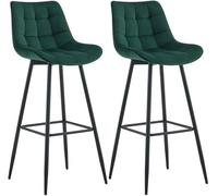 CLP Lot de 2 tabourets de Bar Dartford I Chaise de Bar rembourrée I Structure métallique | Couleur Vert Matériel Velours