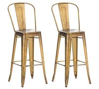CLP Lot De 2 Tabourets De Bar Design Aiden en Métal Robuste I Chaises Hautes avec Dossier Et Repose-Pied I Chaise Haute de Cuisine | Couleur Or