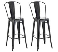 CLP Lot De 2 Tabourets De Bar Design Aiden En Métal Robuste I Chaises Hautes Avec Dossier Et Repose-pied I Chaise Haute de Cuisine, Couleur:noir