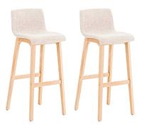 CLP Lot de 2 tabourets de bar Hoover en tissu Pieds Bois nature , Crème