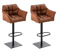 CLP Lot De 2 Tabourets De Bar Design Damaso en Similicuir I Chaise De Bar Rembourrée avec Dossier Accoudoirs Et Repose-Pied I Chaise Bistrot, Couleur:Brun Clair, Couleur du Cadre:Noir