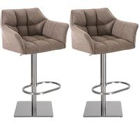 CLP Lot De 2 Tabourets De Bar Design Damaso en TissuI Chaise De Bar Rembourrée avec Dossier Accoudoirs Et Repose-Pied I Chaise Bistrot, Couleur:Marron Terre, Couleur du Cadre:Acier Inoxydable