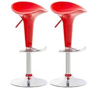 CLP Lot de 2 Tabourets de Bar Design Saddle - Chaise Haute avec Assise en Plastique Solide - Tabouret de Bar Hauteur Réglable et Pivotant Repose-Pied, Couleur:Rouge