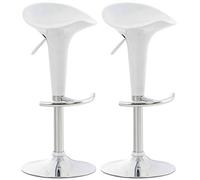 CLP Lot de 2 Tabourets de Bar Design Saddle - Chaise Haute avec Assise en Plastique Solide - Tabouret de Bar Hauteur Réglable et Pivotant Repose-Pied, Couleur:Blanc
